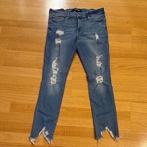 Express Ripped Blue Skinny Jeans Long Length